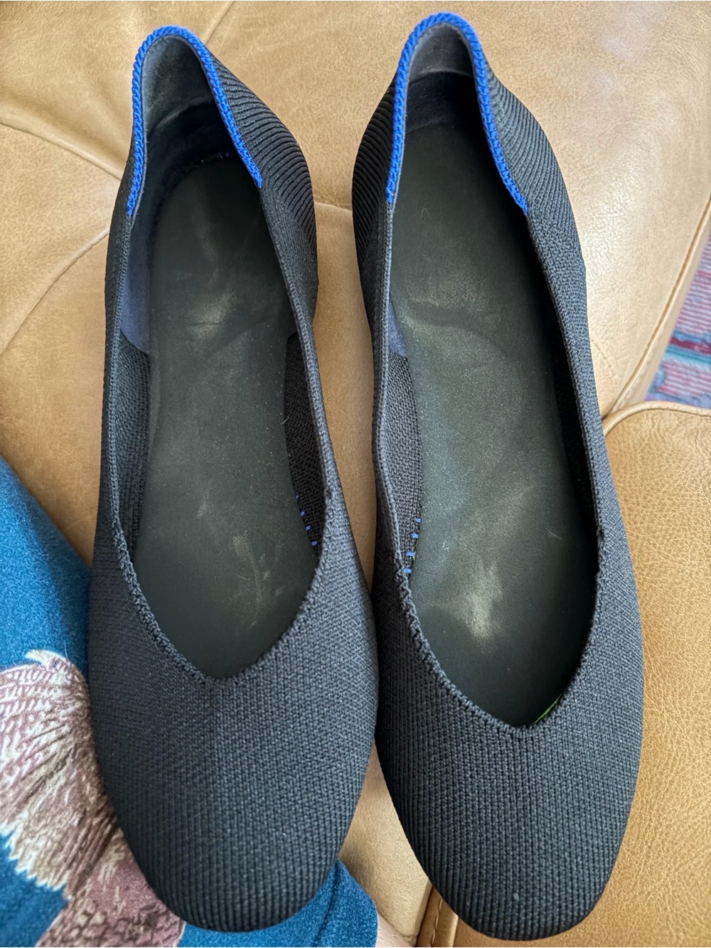 Rothy’s Women’s Black Ballet Flats with Blue Trim